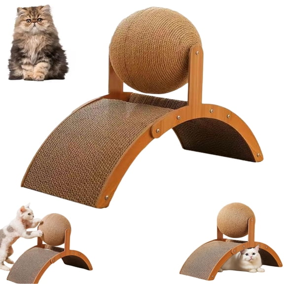 Cat Scratching Ball on Stand, Interactive Cat Scratcher with 360° Rotating Sisal Ball, Cat Scratching Post with Arch Bridge Balls, Cat Scratcher Board for Indoor,Protects Furniture & Rugs