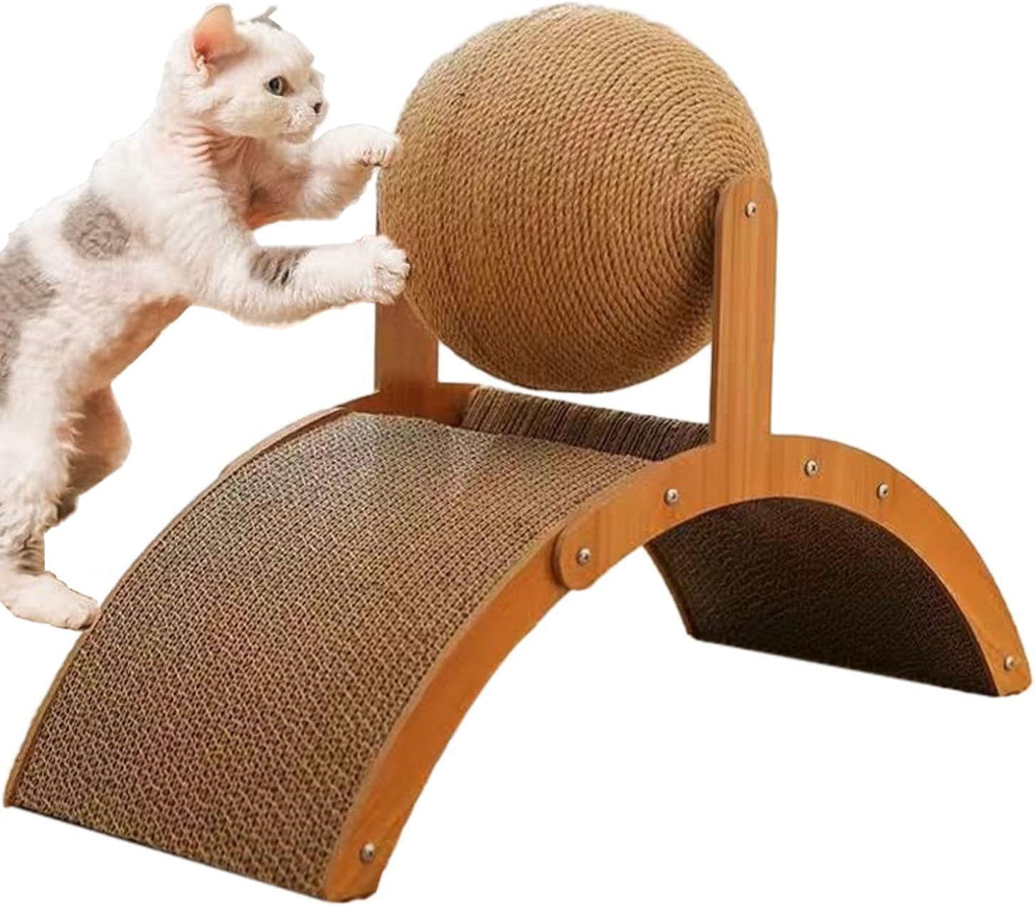 Cat Scratching Ball On Stand, Interactive Cat Scratcher, Cat Scratching Post Design With Arch Bridge Balls-Stylish Cat Scratching Board, Natural Sisal Scratcher Ball