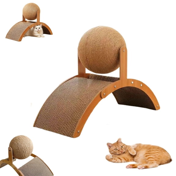 Cat Scratching Ball on Stand, Interactive Scratch Pad for Cats, Cat Scratching Post Design with Arch Bridge and Ball, Stylish Cat Scratching Board for Pets, Protects Furniture & Rugs
