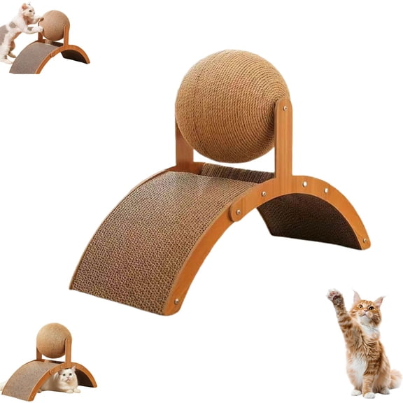 Cat Scratching Ball on Stand - Solid Wood Interactive Cat Scratcher with 360° Rotating Natural Sisal Ball, Wear-Resistant and Scratch-Resistant for Pets Indoor