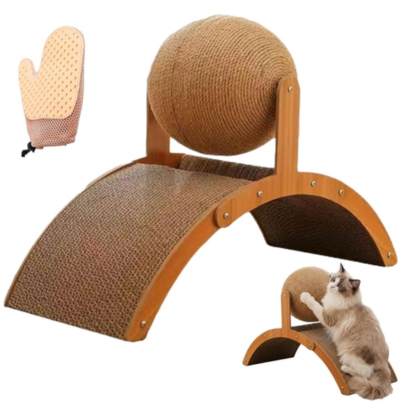 Cat Scratching Ball on Stand, Wobble Ball Cat Scratcher, Interactive Cat Arch Scratcher with 360° Rotating Sisal Ball, Board Ball for Indoor,Protects Furniture & Rugs