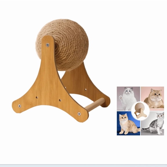 Cat Scratching Ball on Stand, Wobble Ball Cat Scratcher, Interactive Cat Arch Scratcher with 360° Rotating Sisal Ball, Board Ball for Indoor,Protects Furniture & Rugs