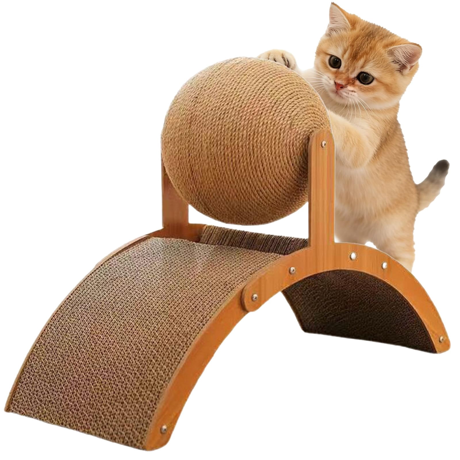 Cat Scratching Ball on Stand, 360° Rotating Sisal Ball on Solid Wood Stand, Interactive Scratching Toy for Indoor Cats