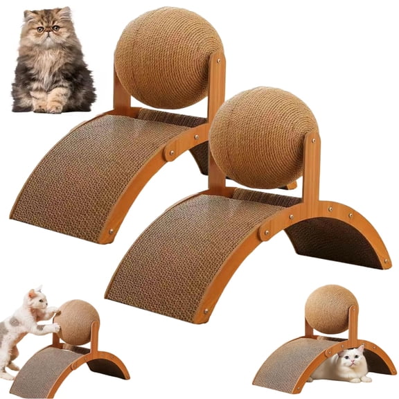Cat Scratching Ball on Stand, Interactive 360° Rotating Sisal Cat Scratcher with Arch Bridge, Indoor Scratching Post Protects Furniture & Rugs