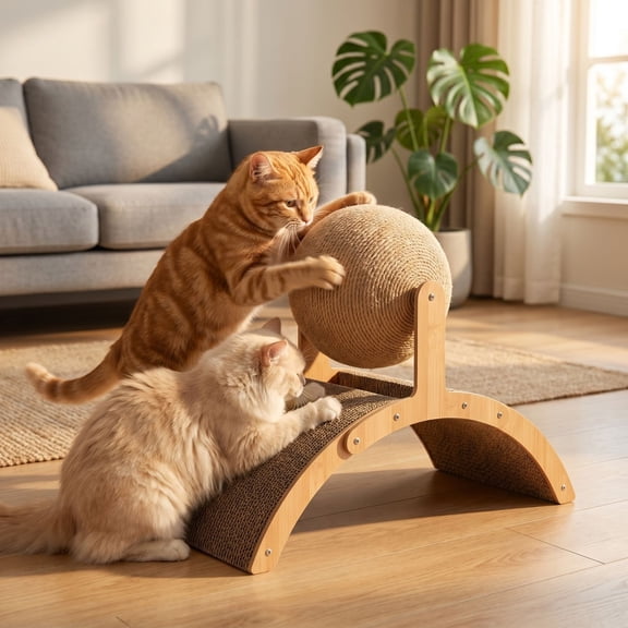 Cat Scratching Ball on Stand, Interactive Cat Scratcher with 360° Rotating Sisal Ball,Cat Scratcher Board for Indoor,Protects Furniture & Rugs