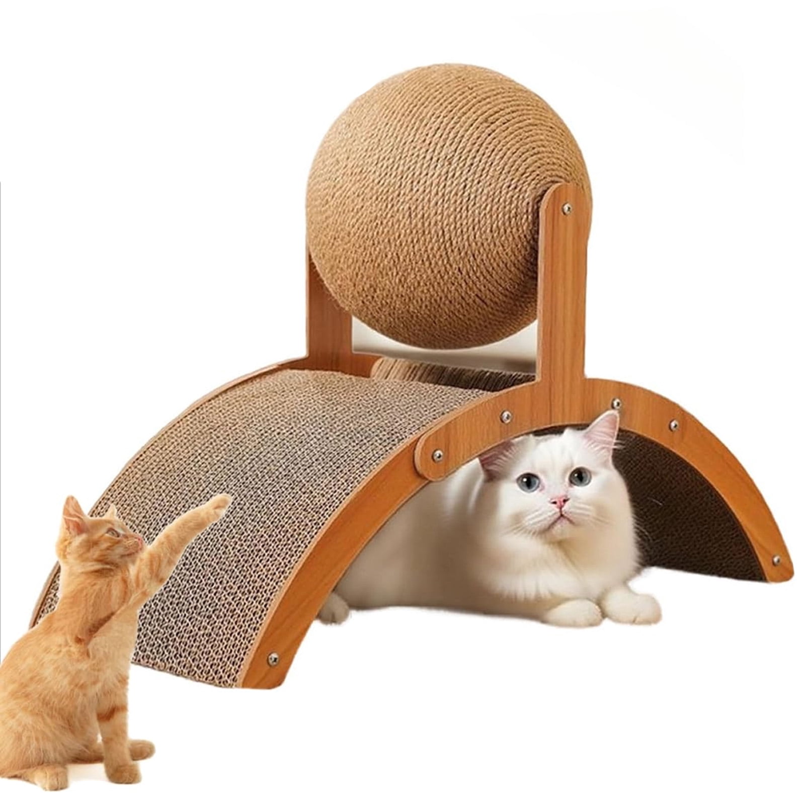 Cat Scratching Ball on Stand, Wobble Ball Cat Scratcher with 360° Rotating Sisal Ball, Interactive Cats Arch Scratcher Toy for Indoor Cats, Wear