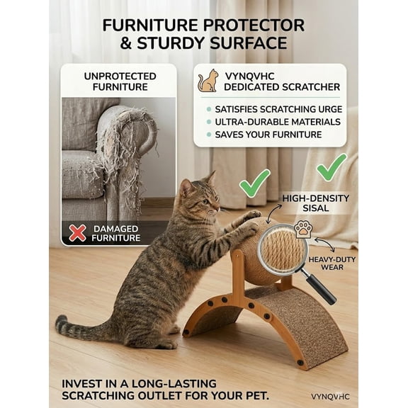Cat Scratching Ball on Stand Wooden Cat Scratcher with Interactive Arch Bridge and Spinning Scratching Orb for Indoor Cats Stress Relief