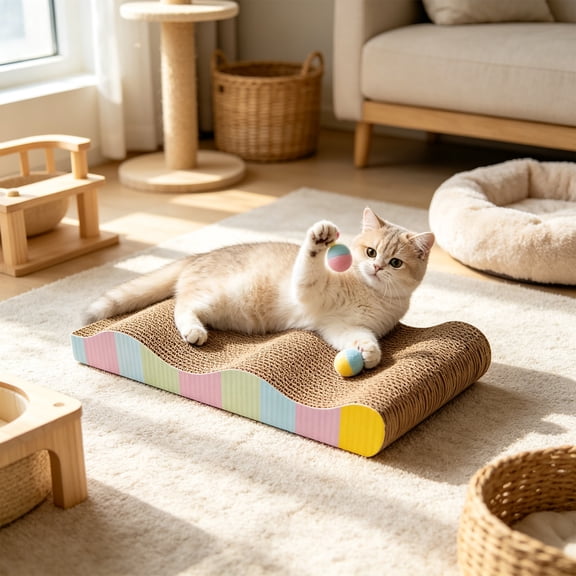 Cat Scratching Board 1-Pack, Reversible Cat Scratcher Pad, Large Cat Scratching Post – Odor-Free, Double-Sided Use, Wave Shape, Sturdy, Extra Large, Custom Corrugated Board, Cat Toys