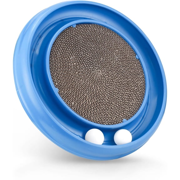 Cat Scratching Board with Balls for Cats Grinding Claw, Round Cat Scratcher Interactive Toy, Cat Ball Track Scratcher Pad for Cats Exercise Play(Blue)