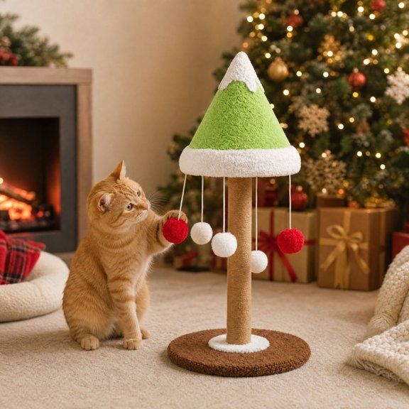 Cat Scratching Board Climbing Frame for Indoor Cats, Sisal Scratching Post with Hanging Toy and Catnip, Integrated Multifunctional Cat Tree Activity Center, Wood Construction, 29 x 57 cm