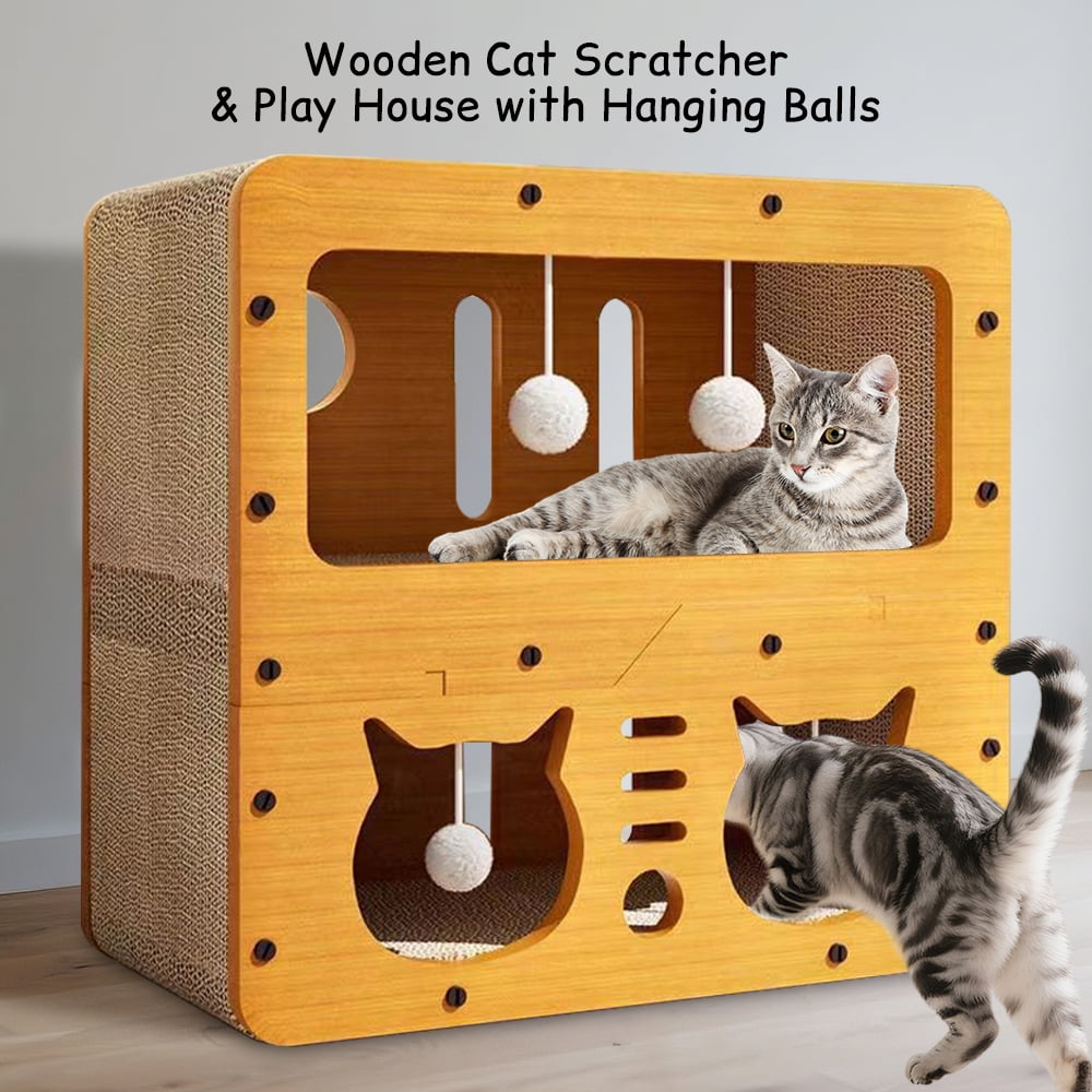 Cat Scratching Board Corrugated Large Space Cat Rest Villa Cat House Cat Bed With Scratch Pads Corrugated Pet Toys