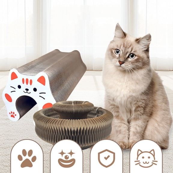 Cat Scratching Board Foldable Cat Scratching Board Toy with Ball Accordion Cat Scratcher for Indoor Cats(1Pcs) Rkxzt