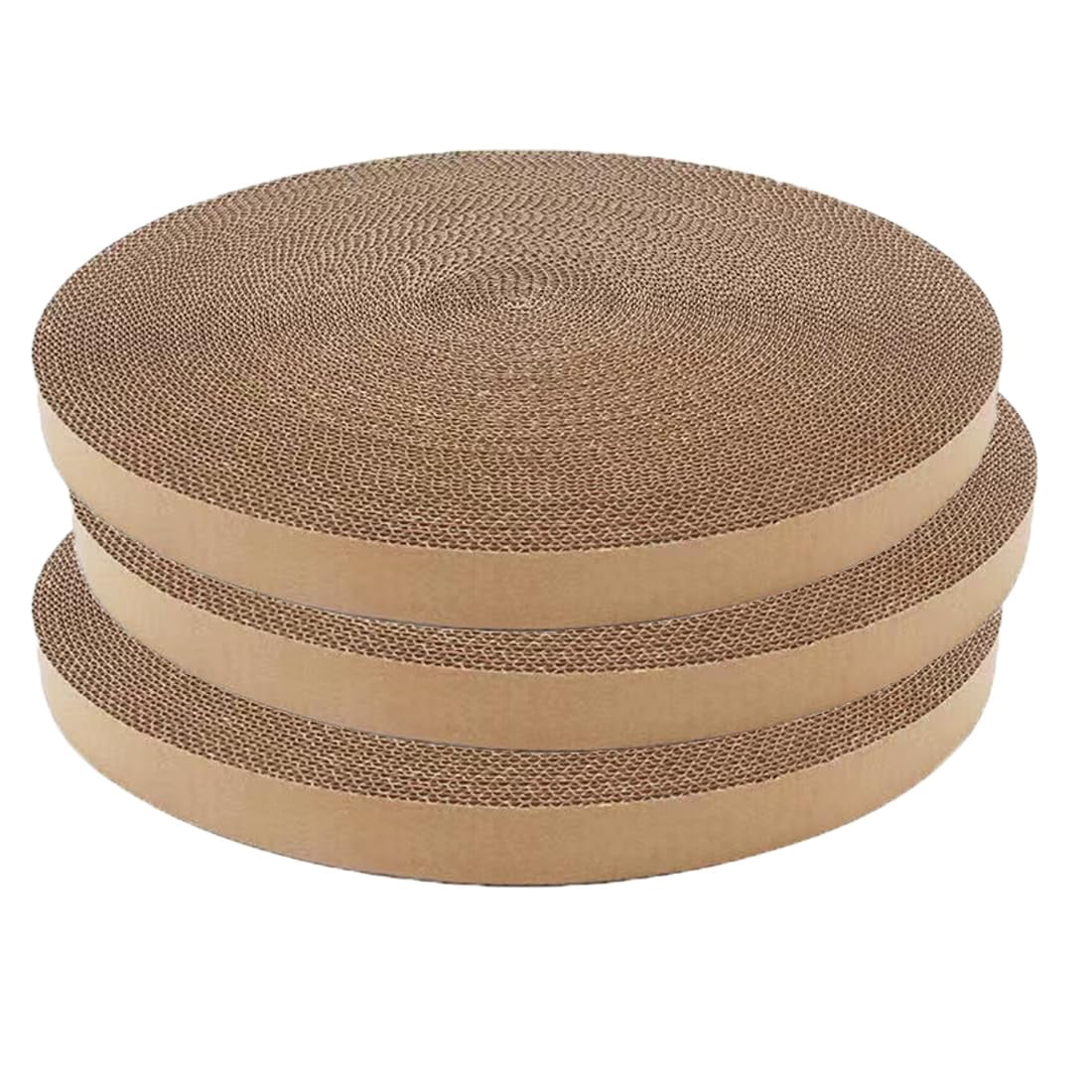 Cat Scratching Board for Indoor Cats, Round Scratch Pad Refill 3 Pack, Durable Recycled Cardboard Cat Scratcher for Kittens, Reversible Design Saves Furniture, Stress Relief Toy, Brown