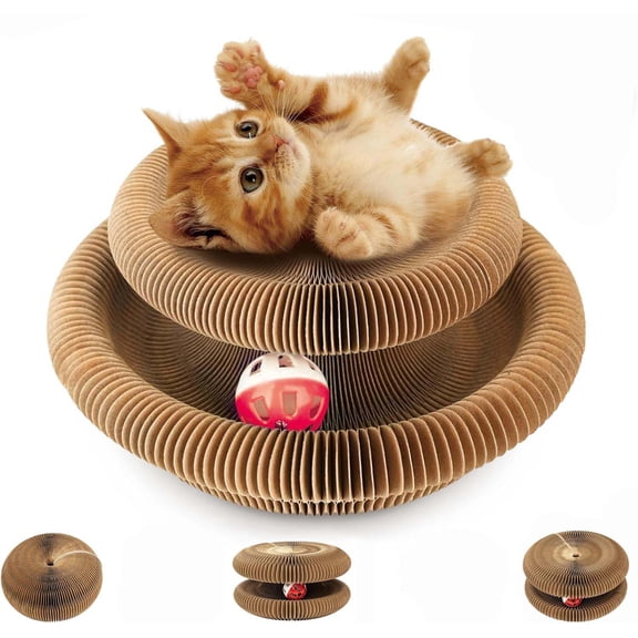 Cat Scratching Board Toy for Indoor Cats - Foldable Accordion with Bell-Ball, Kitten Curlz Cat Scratchers | Reversible Infinity Style Interctive Grinding Claw