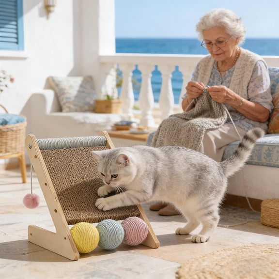 Cat Scratching Board Wooden with Ball Corrugated Replacement Core
