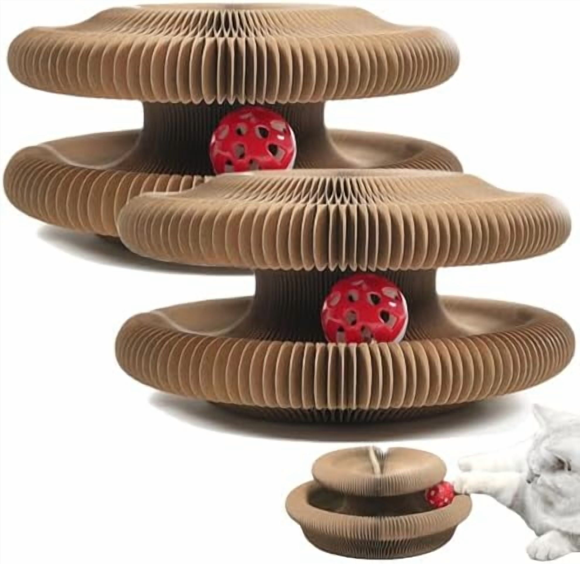 Cat Scratching Board with Ball, Interactive Foldable Cats Cardboard Toy (2PCS)