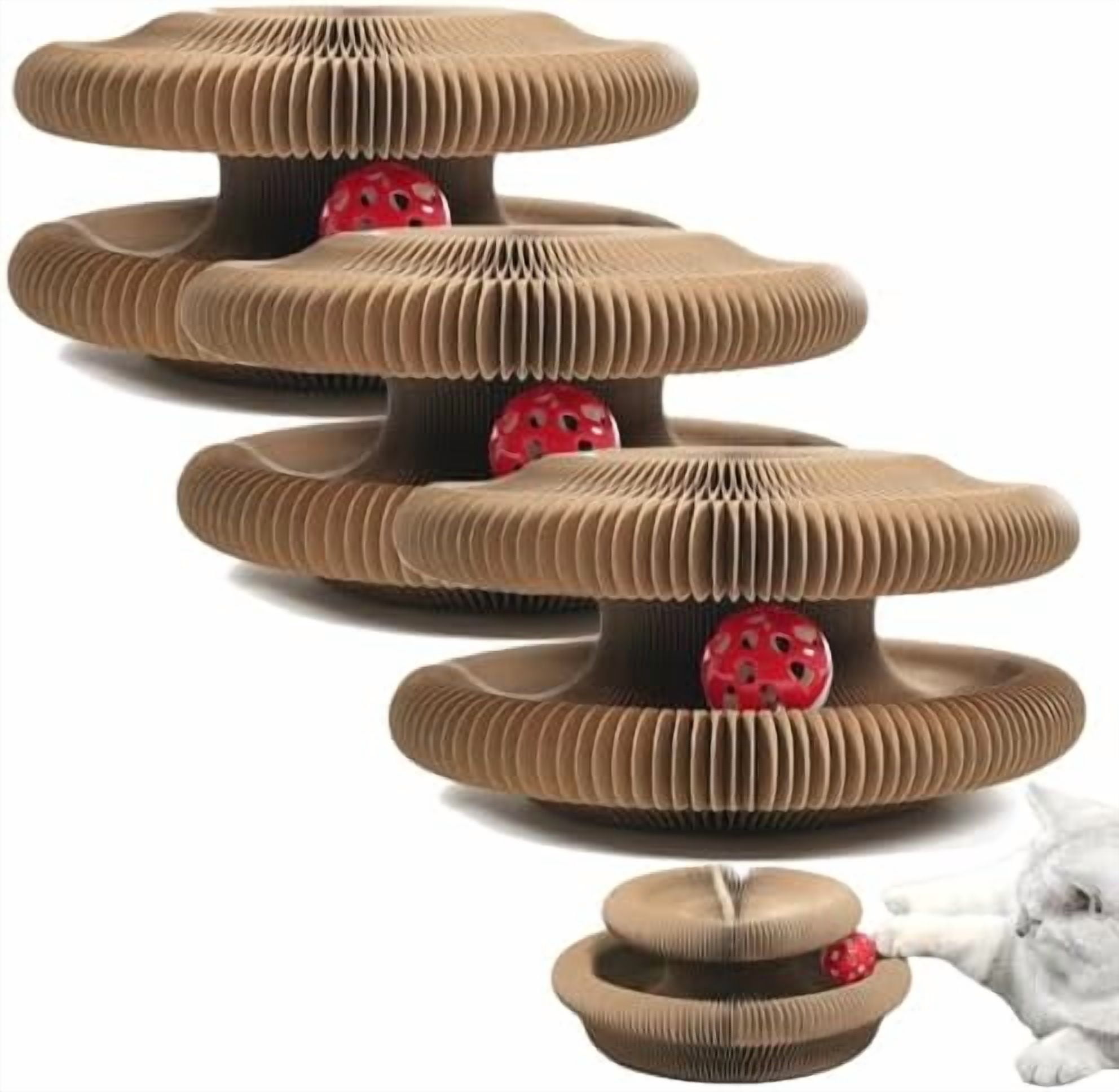 Cat Scratching Board with Ball, Interactive Foldable Cats Cardboard Toy (3PCS)