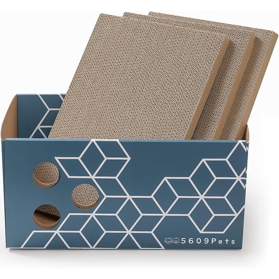 Cat Scratching Box with 3 Refillable Double-Sided Scratch Pads, No-Mess Cat Scratcher for Indoor Cats