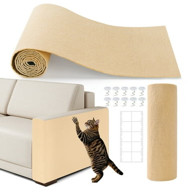 Cat Scratching Mat, Adhesive Trimmable Cat Scratcher Furniture Protector, Cat Post Covered Pad Replacement for DIY Cat Tree Shelf Steps Couch Corner Wall (Khaki, 39.3x15.8Inch)