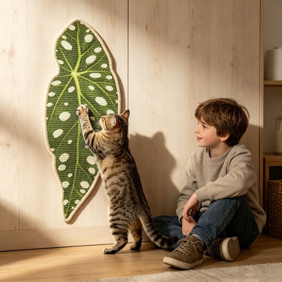 Cat Scratching Mat Leaf-Shaped Natural Sisal Cat Scratch Pad Wall-Mounted Non- Cat Scratching Post Durable Furniture Protector for Indoor Cats Home Living Room