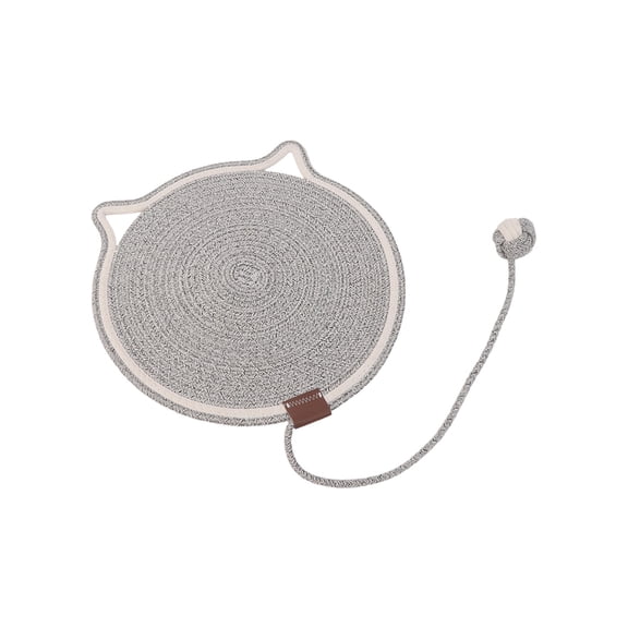 Cat Scratching Mat Rope Woven Design With Toy Ball Scratch Resistant Thick Washable Pet Sleeping Mat For Floor Or Wall Grey Polyester