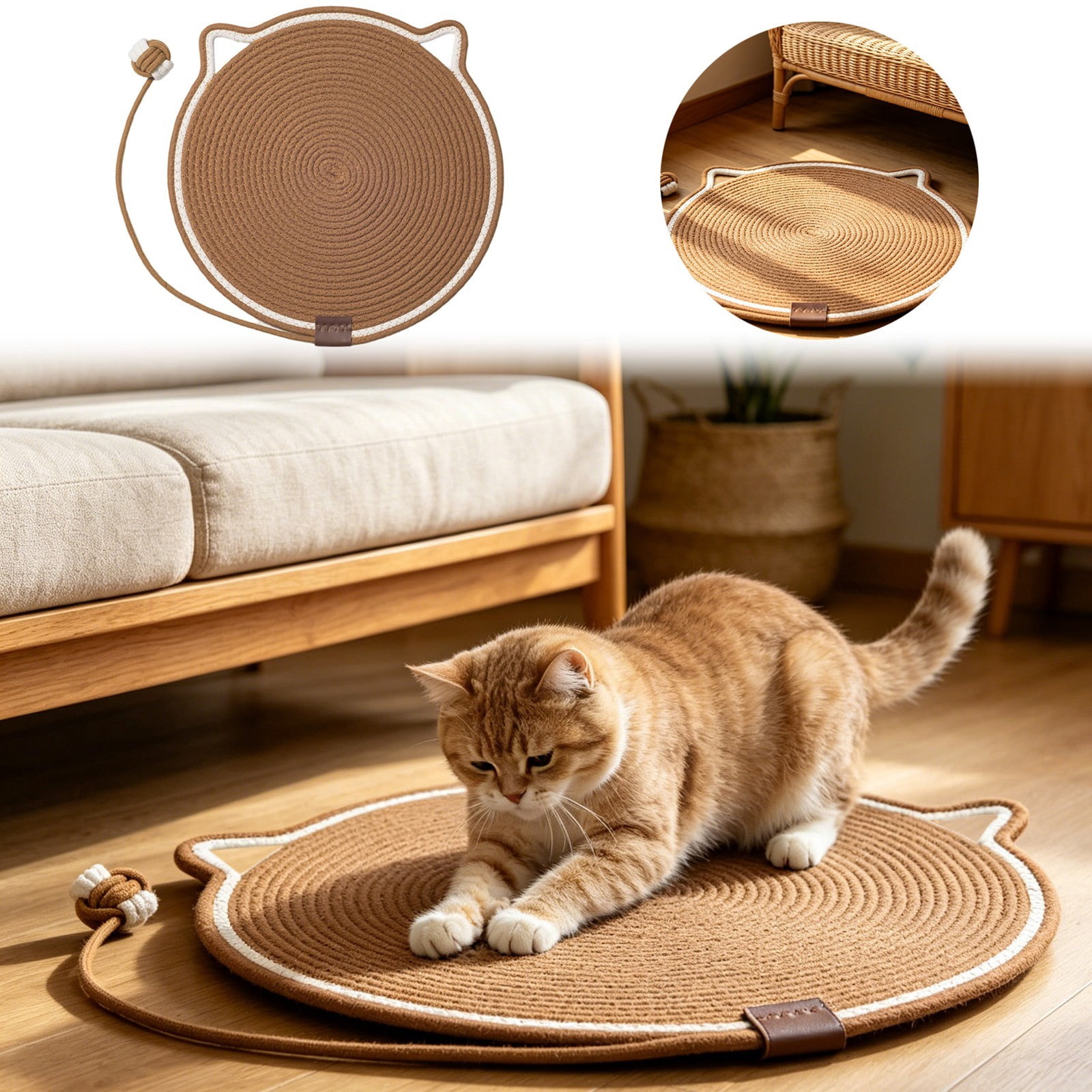 Cat Scratching Mat With Integrated Washable Bed for Indoor Kitties Interactive Toy Rope and Combo