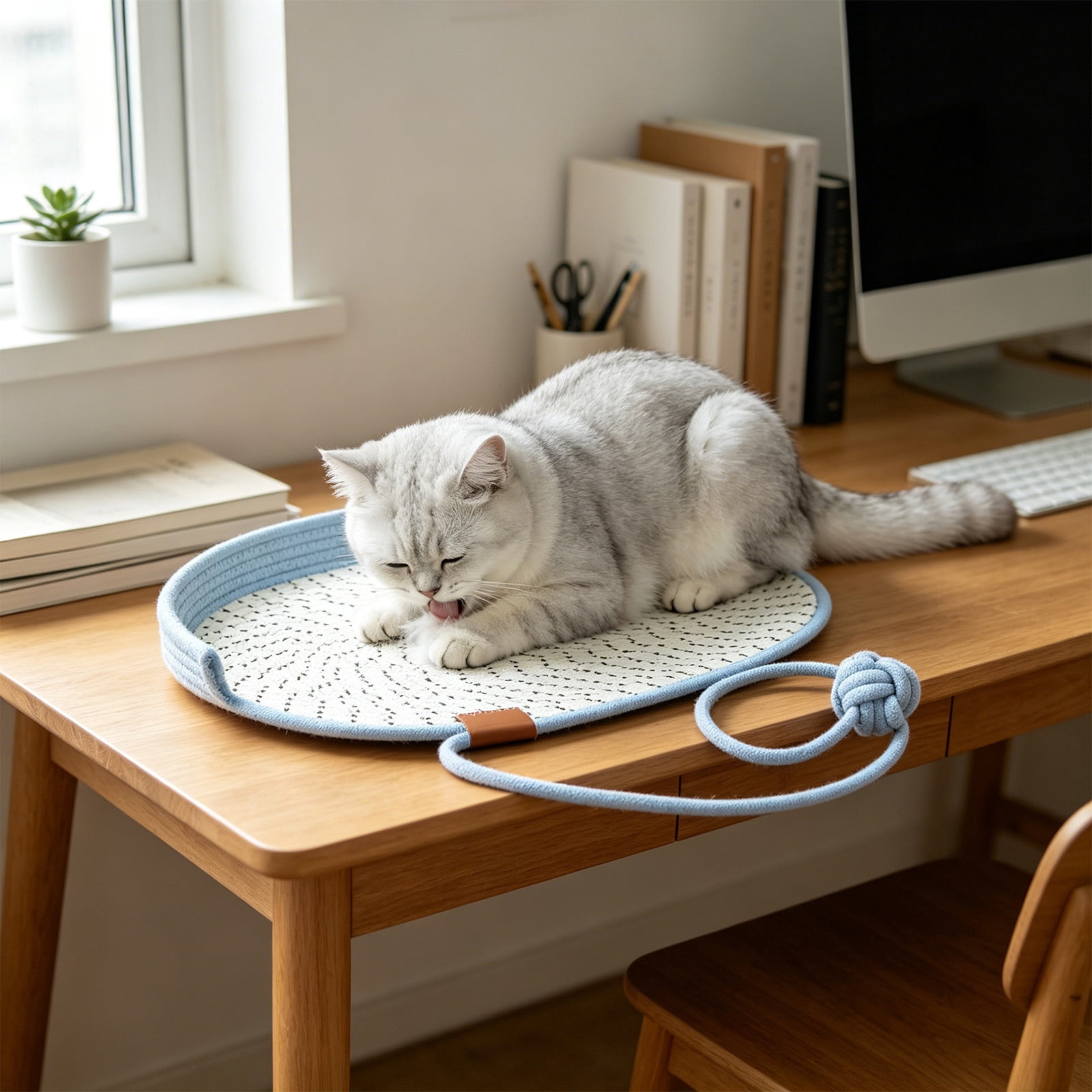 Cat Scratching Mat with Rope Woven Ball, Washable Breathable Pet ...