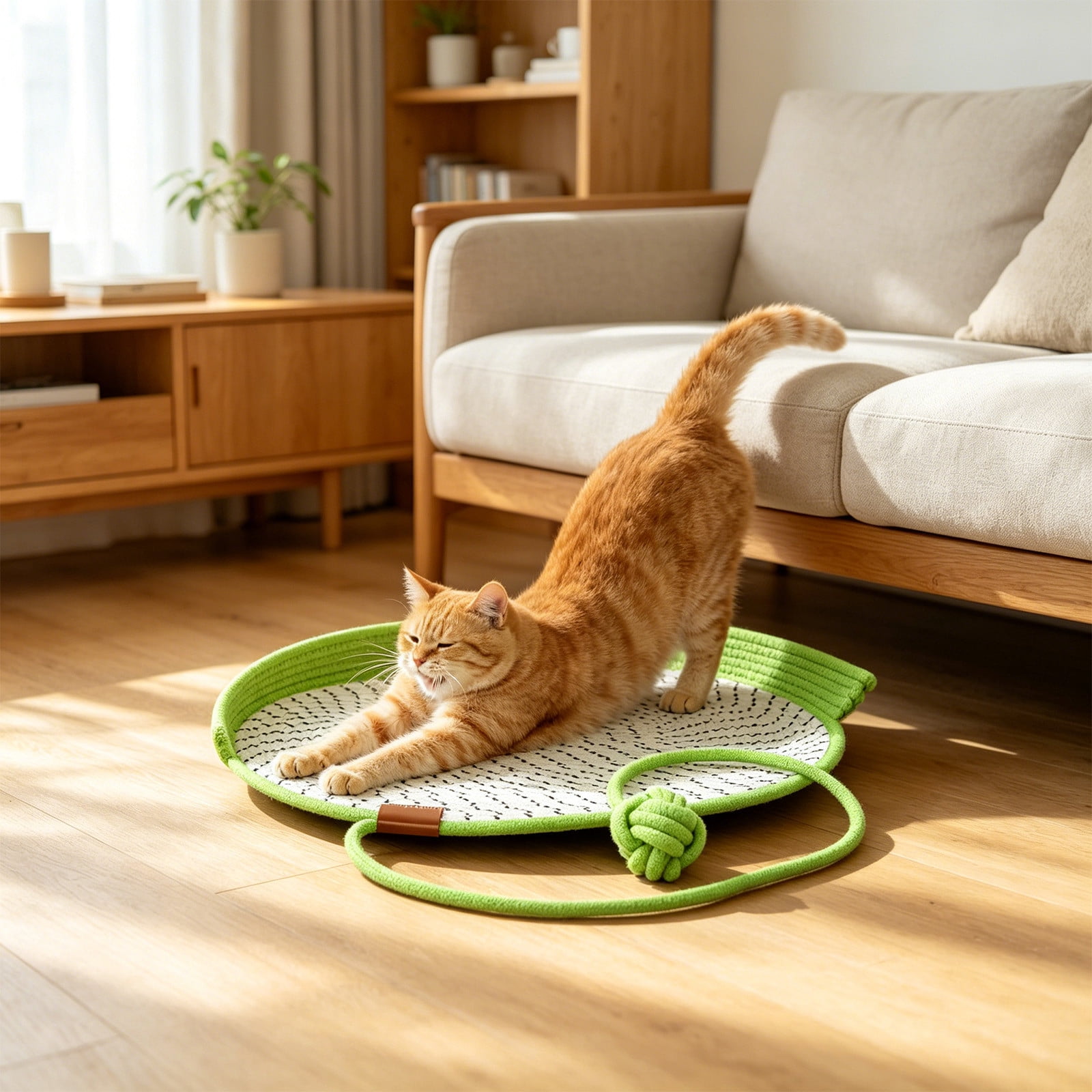 Cat Scratching Mat with Rope Woven Ball, Washable Breathable Pet ...