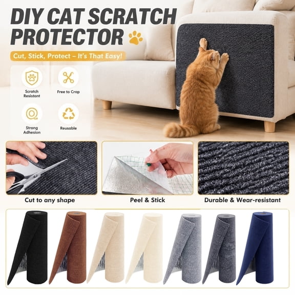 Cat Scratching Pad, 79X16 Inch Navy Blue Cuttable Cat Scratcher Carpet Mat, Self-Adhesive Durable Furniture Protector for Indoor Cats, Wear-Resistant Non-Slip Cat Scratching Pad