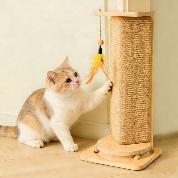 23" Under-Furniture Cat Scratcher, Sisal Scratching Post for Couch Corner, Furniture Protector Scratch Pad for Sofa with Toy Ball