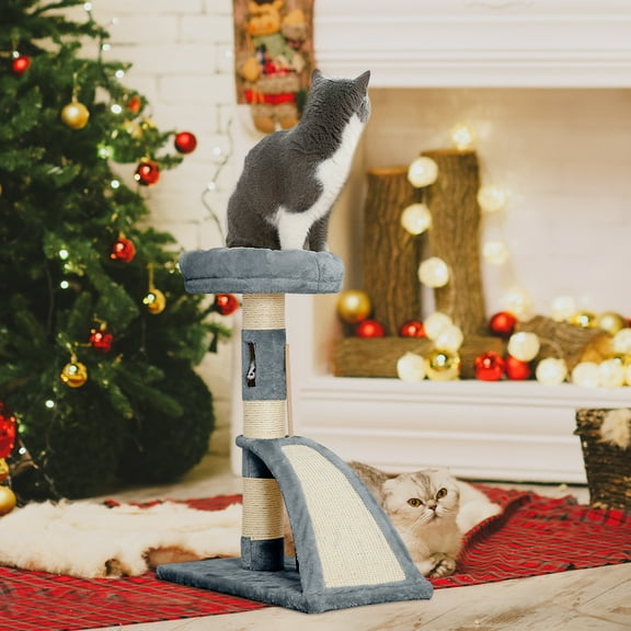 Cat Scratching Post, 26" Cat Craft Easy Kitty Scratching Post with Plush Faux Fur Round Perch, Scratching Sisal Post, Multifunctional Teasing Toy For Cats Kitty, Christmas Cat Toys