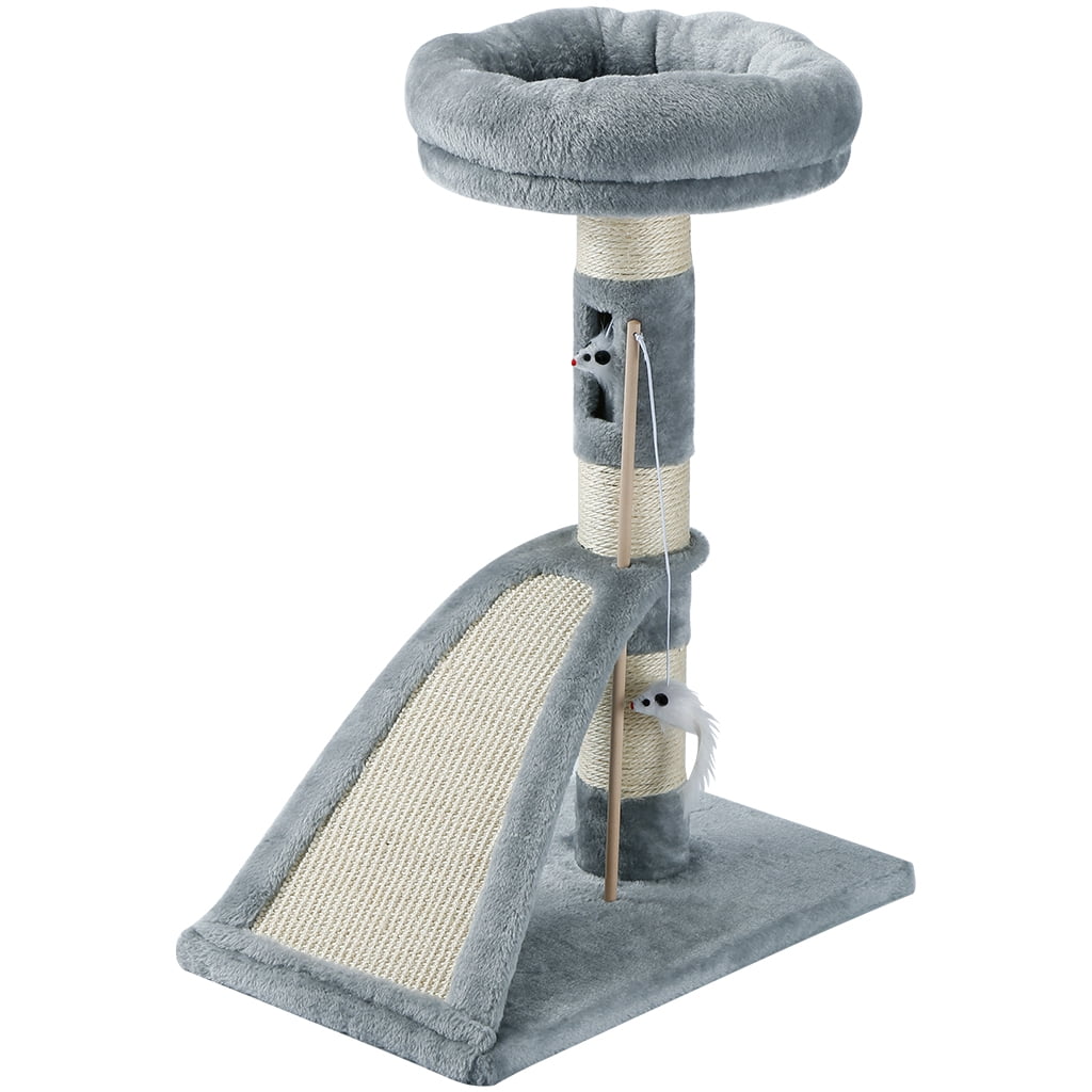 Cat Scratching Post, 26" Cat Tree with Plush Faux Fur Round Perch, Scratching Sisal Post, Multifunctional Durable Teasing Cat Toys and Furniture