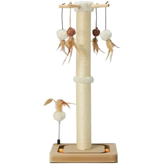 Cat Scratching Post 27 Inches Sisal Scratch Posts for Indoor Cats,with Track Ball Toys Kitten Vertical Scratcher Furniture Beige