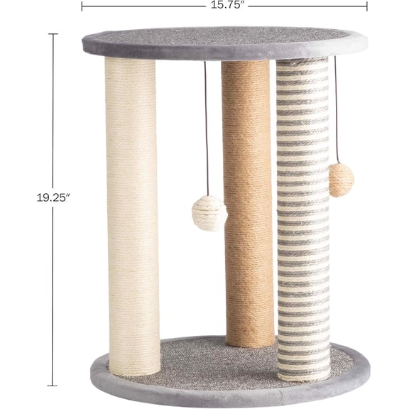 Cat Scratching Post - 3 Scratcher Posts with Carpeted Scratch Pad Base and Perch - Furniture Scratching Deterrent for Indoor Cats by (Gray)