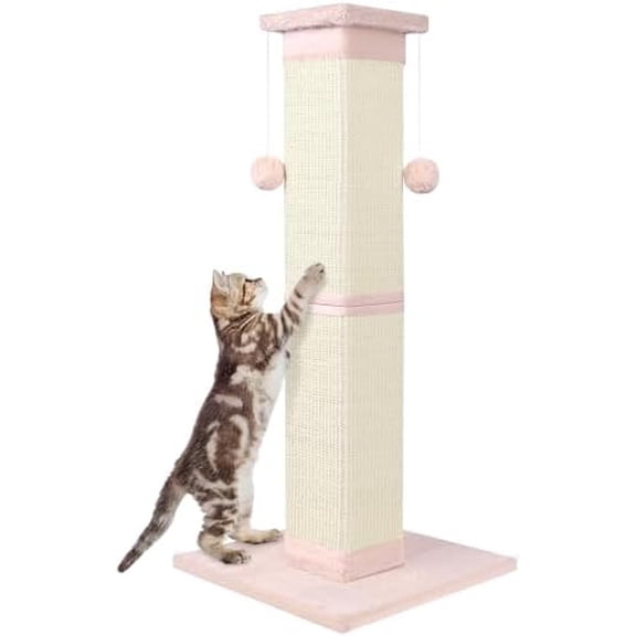 Cat Scratching Post 33 Inch Nature Sisal Cat Scratch Post for Indoor Cats, Large Cat Scratcher Protect Your Furniture Pink