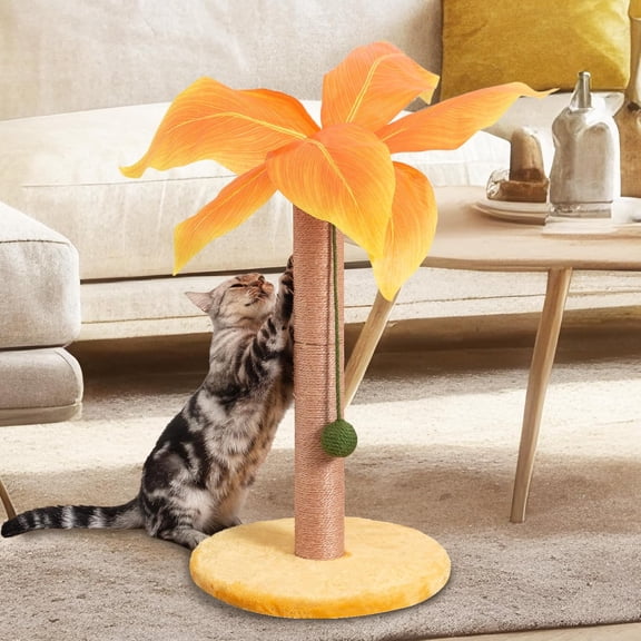 Cat Scratching Post 33 Inch Tall Cat Scratcher for Indoor Cats Adults,Palm Tree Sisal Rope Kitten Scratch Tower with Interactive Hanging Ball