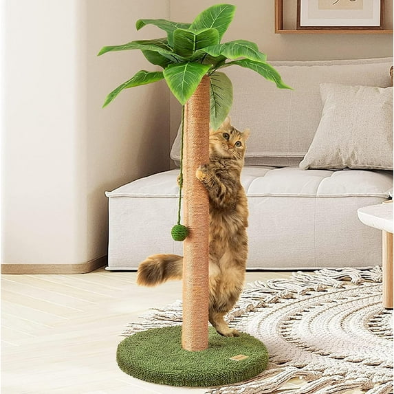Cat Scratching Post 33 Inch Tall Cat Scratcher for Indoor Cats Adults,Small Cat Tree Tower Sisal Rope Kitten Scratch with Interactive Hanging Ball