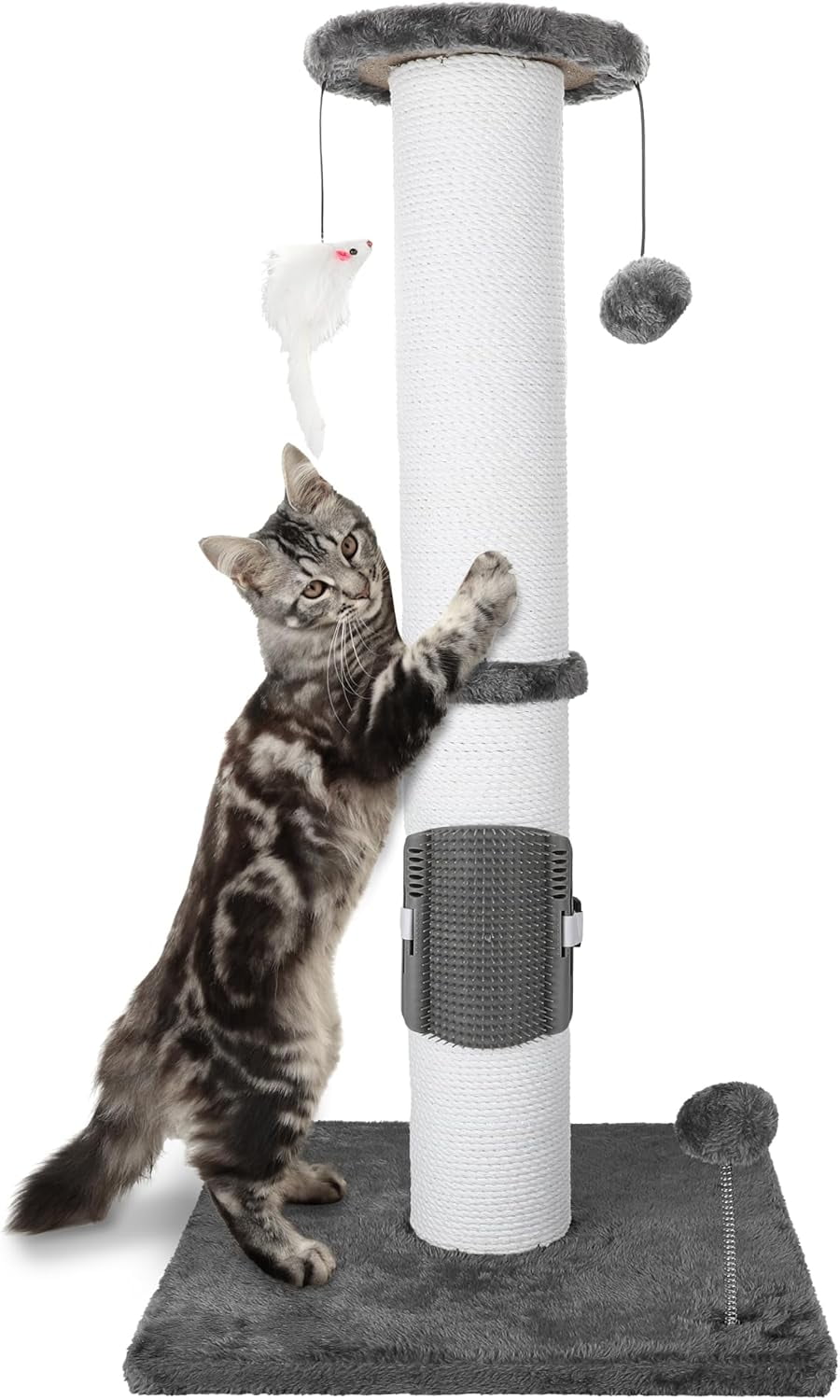 Cat Scratching Post 34 Inchs Cat Self Gromming with Dangling Toys and Sisal Rope, Grey