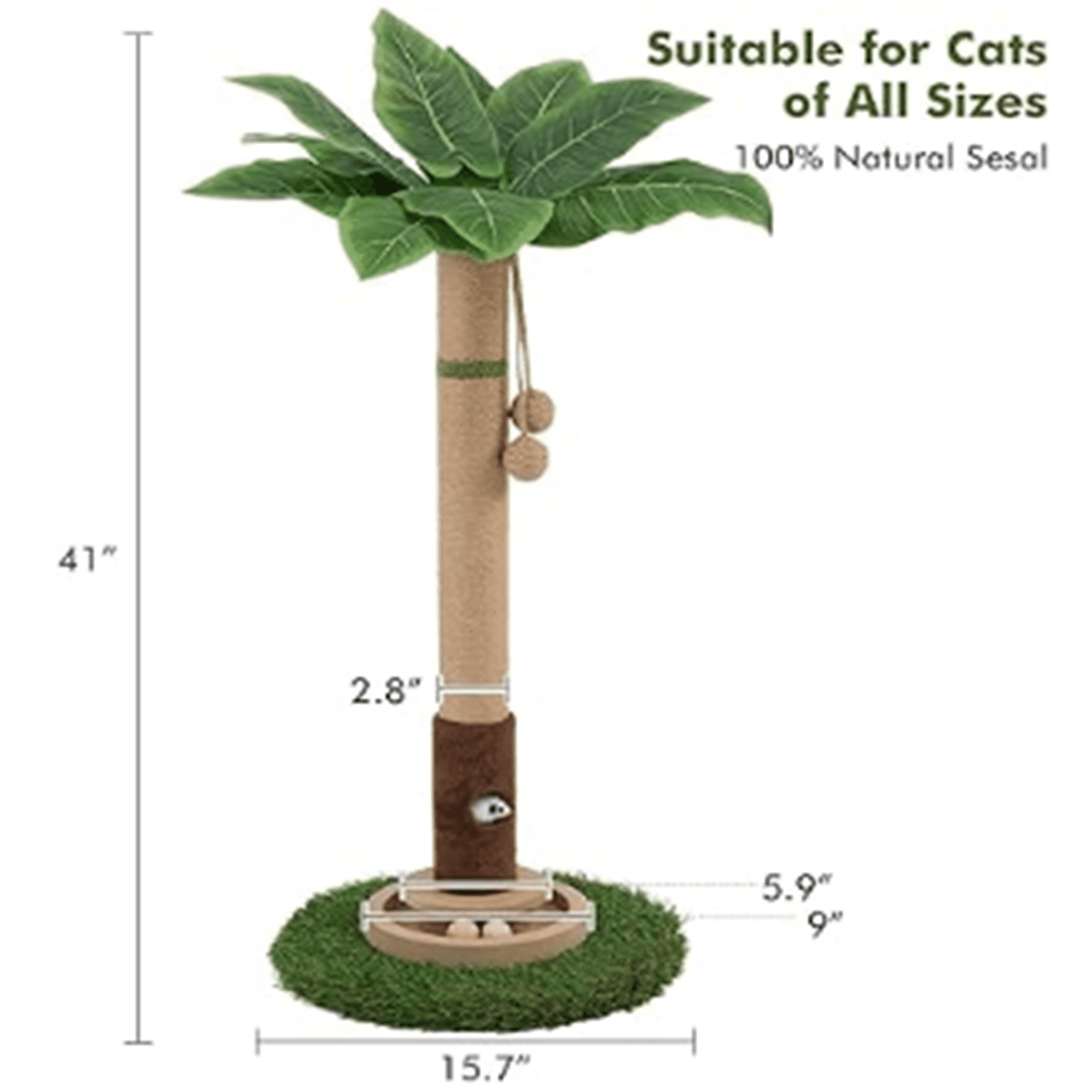 Cat Scratching Post 35'' Tall Cat Scratcher Tree Tower Scratching Posts for Indoor Cats with Cat Toy Mouse Hole and Interactive Wooden Ball for Kittens Adults Cats