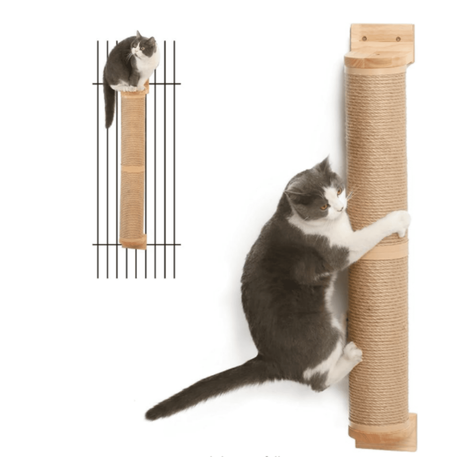 Cat Scratching Post, 35 x 4.5 Inch Cats Walls Furniture, Rubber Wood Wall Mounted Kitten Scratcher Posts, Thicker Columns for Multi-Functions