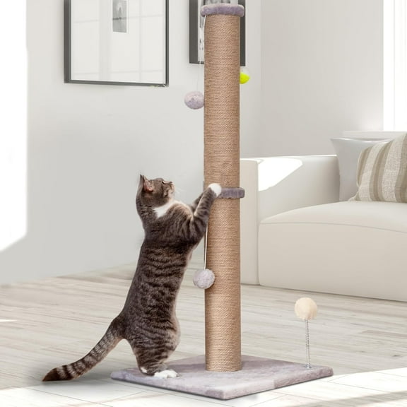 Peluomoz Cat Scratching Post 36 inch Tall Large Cat Scratch Post for Indoor Cats with Natural Sisal Rope 3.4 Inch Diameter Scratcher Post Tree Kitten Interactive Toy(Gray)