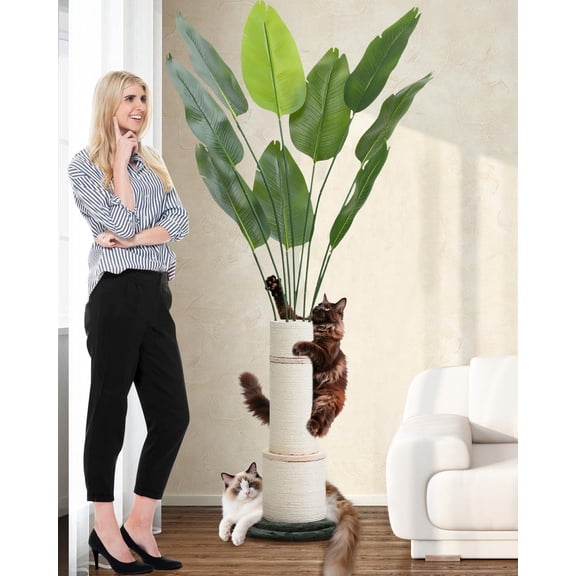 Cat Scratching Post, 5.86FT Cat Tower with Tall Scratching Posts for Indoor Cats Adults with Nature Sisal Rope-Bird of Paradise Artificial Plants Indoor with 9 Trunks, 70" Faux Tree for Decor