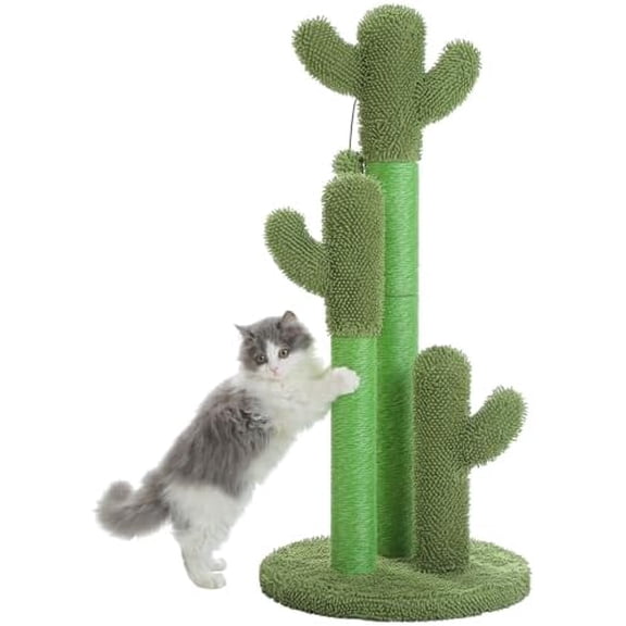 Cat Scratching Post Cactus Cat Scratcher Featuring with 3 Scratching Poles and Interactive Dangling Ball - 35 Inches