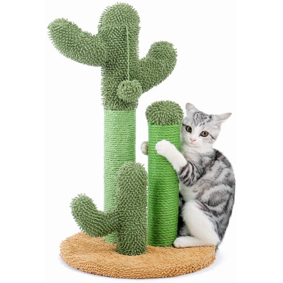 Cat Scratching Post Cactus Cat Scratcher Featuring with 3 Scratching Poles and Interactive Dangling Ball -Medium 23 Inches