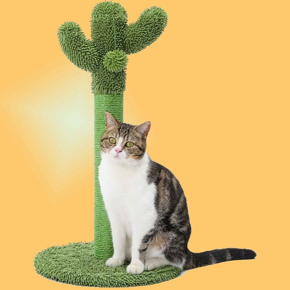 Cat Scratching Post, Cactus Cat Scratcher with Sisal Rope for Indoor Cats, Vertical Green Cat Tree with Dangling Ball