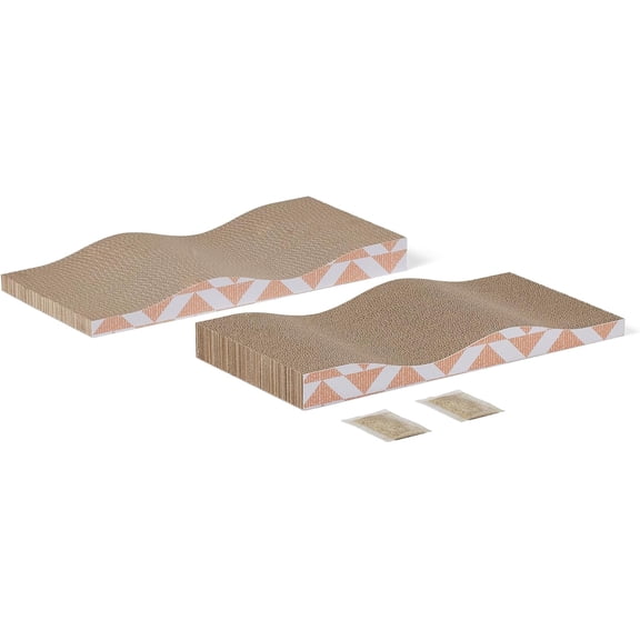 Cat Scratching Post, Cat Scratch Pad for Indoor Cats with Catnip, Single Layer with Curve, 16.5 x 8.1 x 1.6 in, 2-Pack