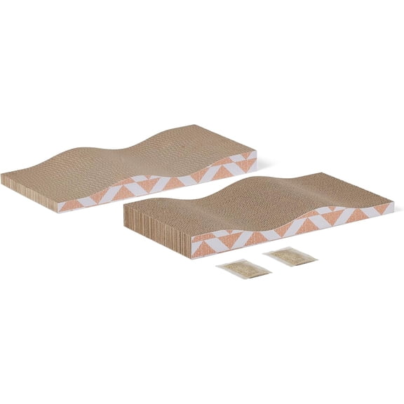 Cat Scratching Post, Cat Scratch Pad for Indoor Cats with Catnip, Single Layer with Curve, 16.5 x 8.1 x 1.6 in, 2-Pack