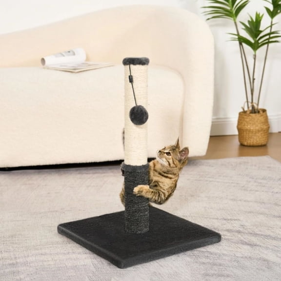Cat Scratching Post, Cat Scratcher for Indoor Cats, Sisal Scratching Post & Carpet Post in One, Stable Kitten Scratching Post with Replaceable Toy, Smokey Gray