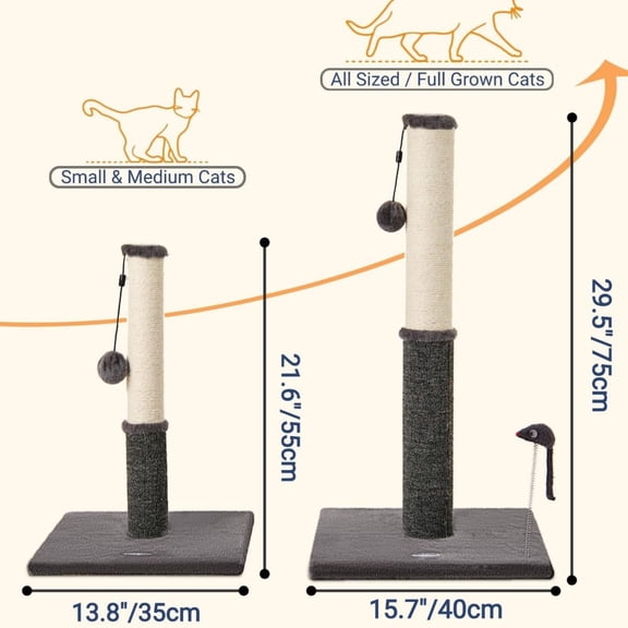 Cat Scratching Post, Cat Scratcher for Indoor Cats, Sisal Scratching Post & Carpet Post in One, Stable Kitten Scratching Post with Replaceable Toy, Smokey Gray