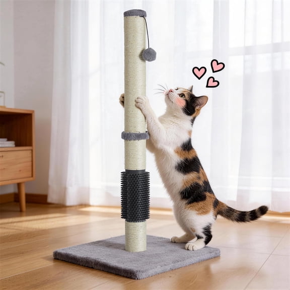 32" Tall Cat Scratching Post for Indoor Cat, Durable Cat Scratcher with Natural Sisal Rope Scratcher Post Tree Kitten Interactive Toy(Gray)